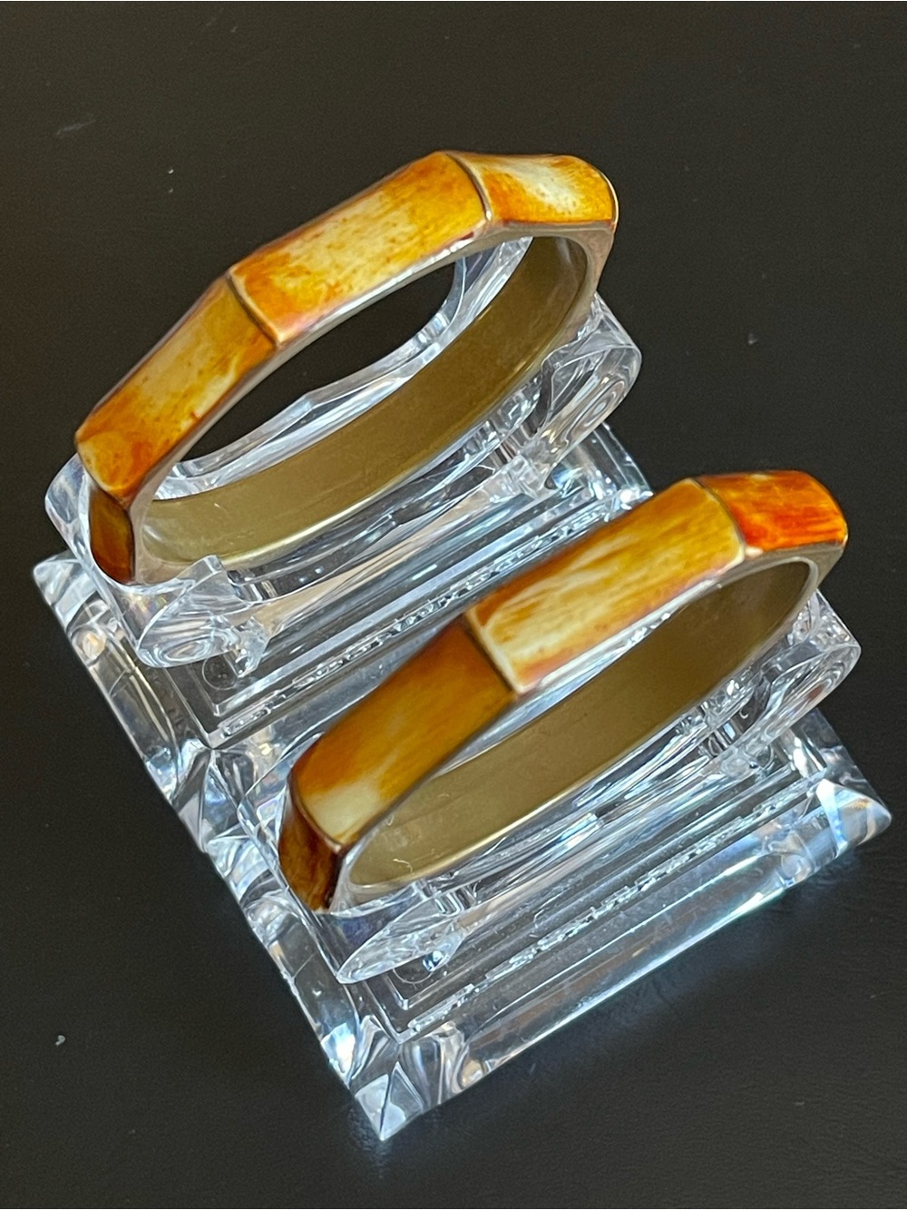 Vintage bone inlay brass Bamboo style bangle.